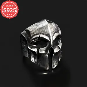 Vintage 925 Silver Skull Helmet Ring Adjustable Open Band