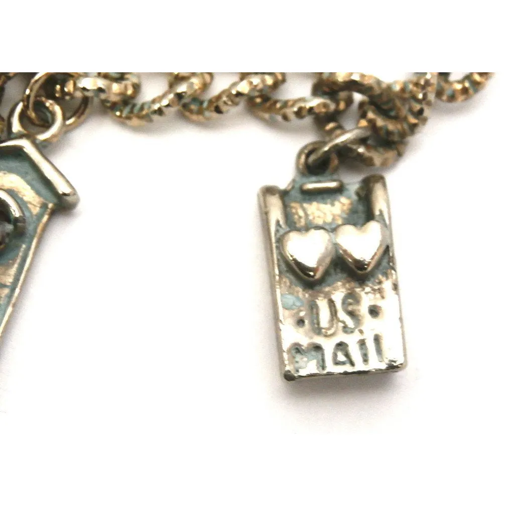 Vintage Charm Bracelet 1950s Stop Light Phone Hearts
