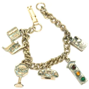Vintage Charm Bracelet 1950s Stop Light Phone Hearts