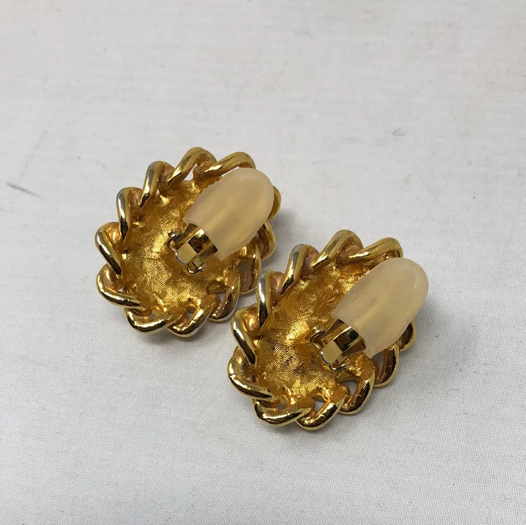 VINTAGE: FAUX pearl and gold oversized clip on earrings