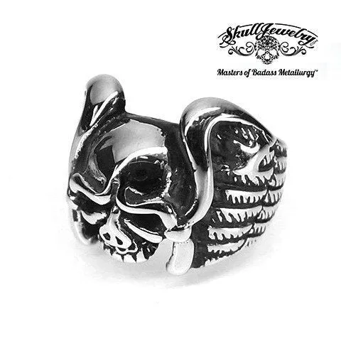 Vintage Flying Wings Skull Ring (#4030)