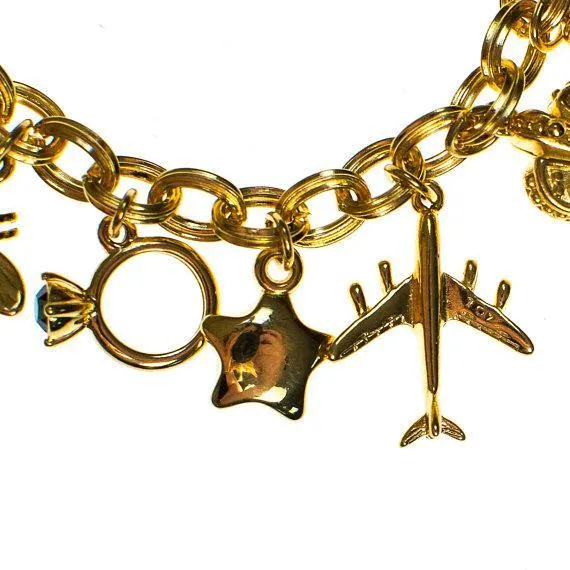 Vintage Joan Rivers Gold Tone Loaded Charm Bracelet