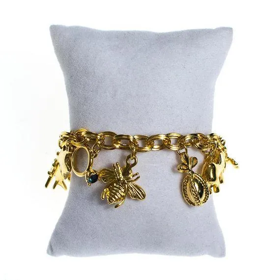 Vintage Joan Rivers Gold Tone Loaded Charm Bracelet