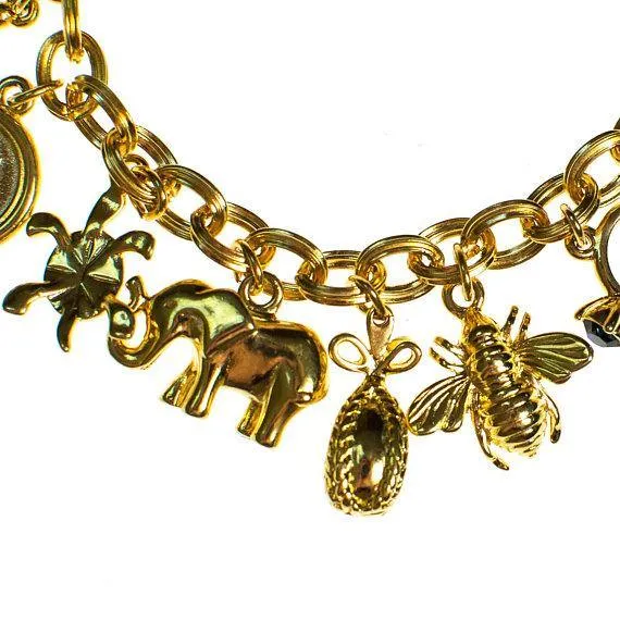 Vintage Joan Rivers Gold Tone Loaded Charm Bracelet