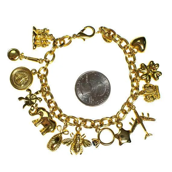 Vintage Joan Rivers Gold Tone Loaded Charm Bracelet