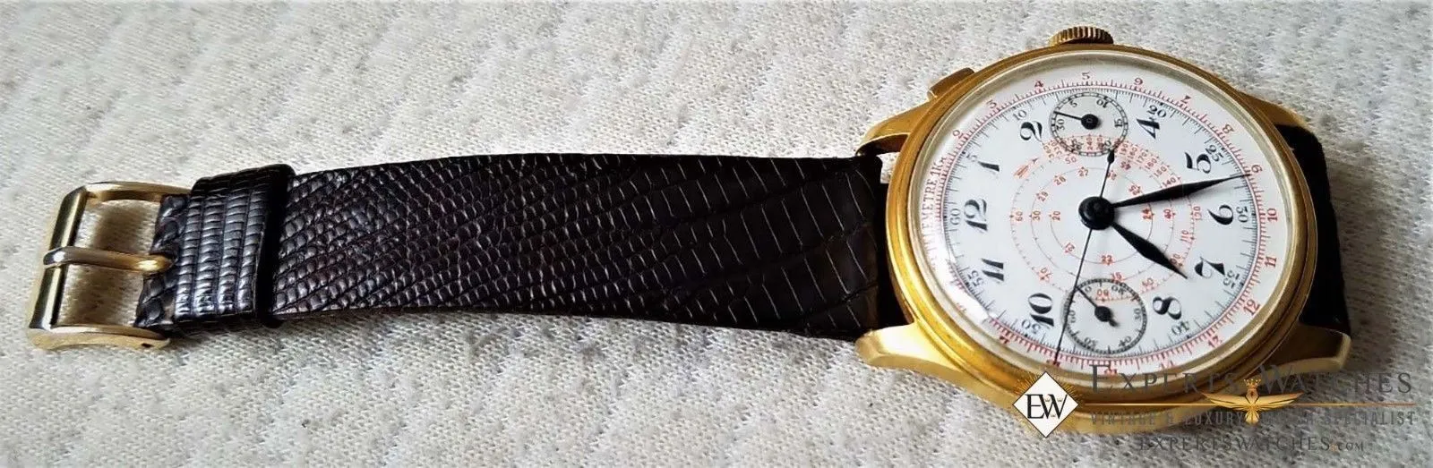 Vintage Monopusher Hahn Column Wheel Chronograph Gold Plated  Watch 38mm Leather
