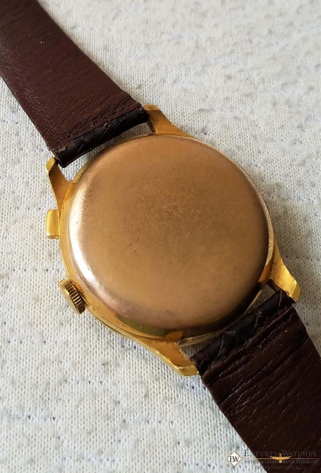 Vintage Monopusher Hahn Column Wheel Chronograph Gold Plated  Watch 38mm Leather