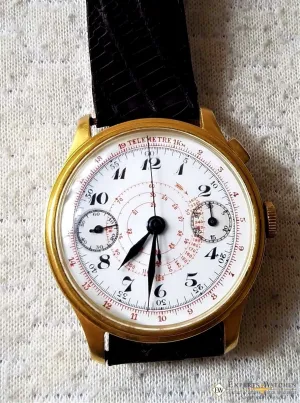 Vintage Monopusher Hahn Column Wheel Chronograph Gold Plated  Watch 38mm Leather