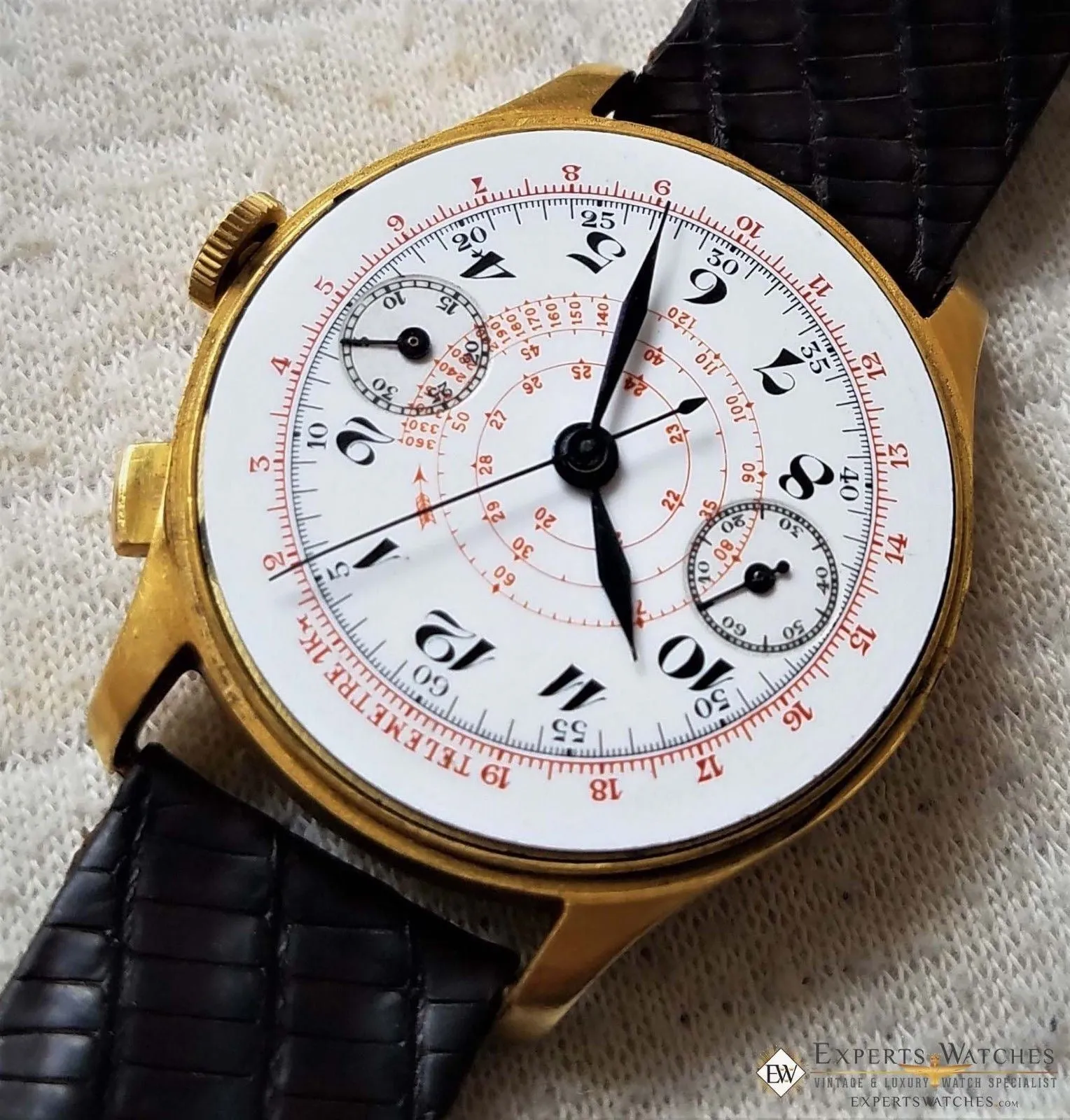 Vintage Monopusher Hahn Column Wheel Chronograph Gold Plated  Watch 38mm Leather