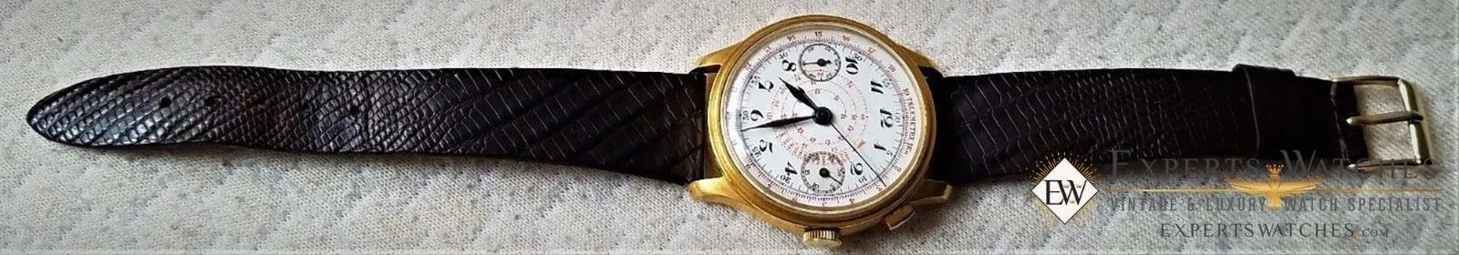 Vintage Monopusher Hahn Column Wheel Chronograph Gold Plated  Watch 38mm Leather
