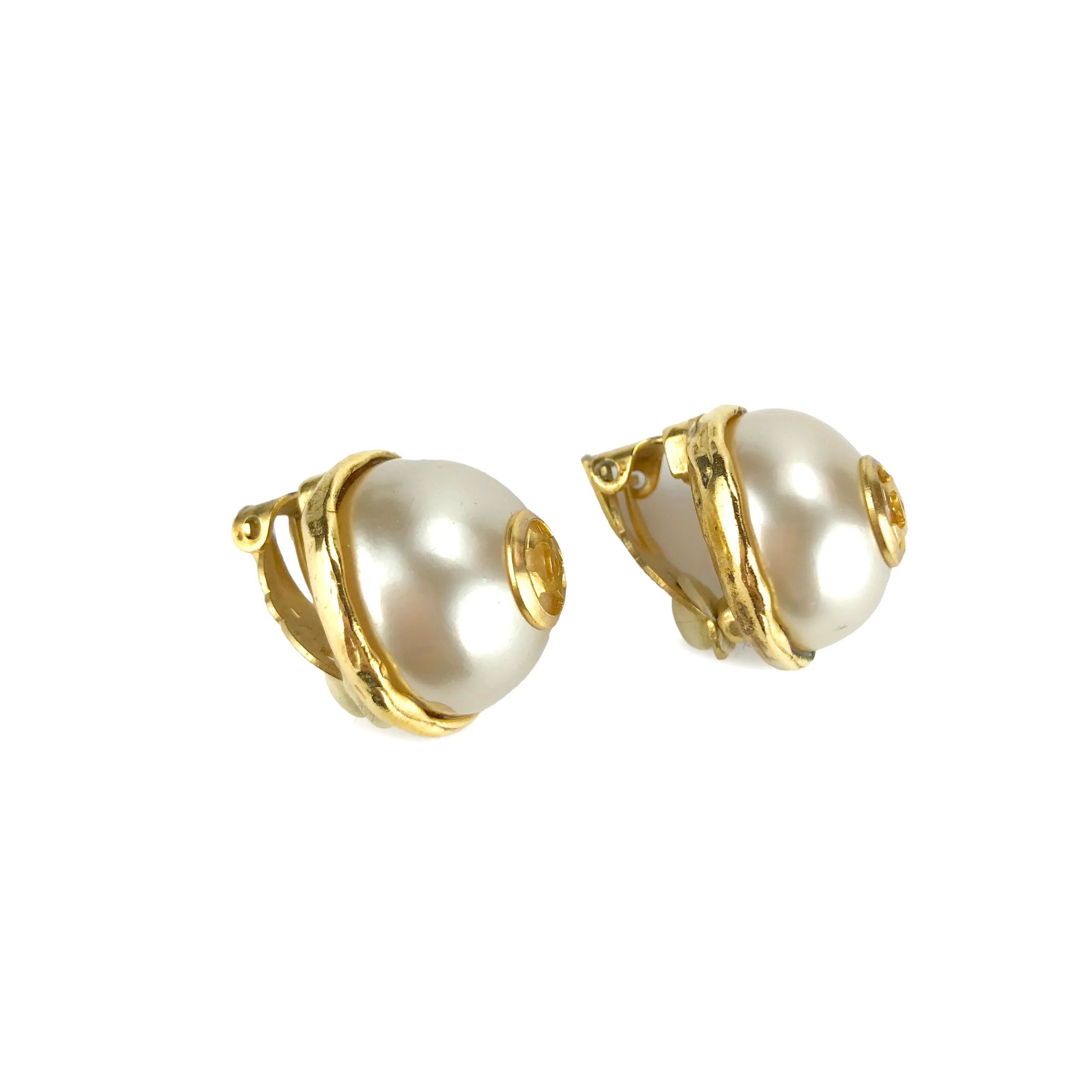 Vintage Pearl Earrings with CC Logo