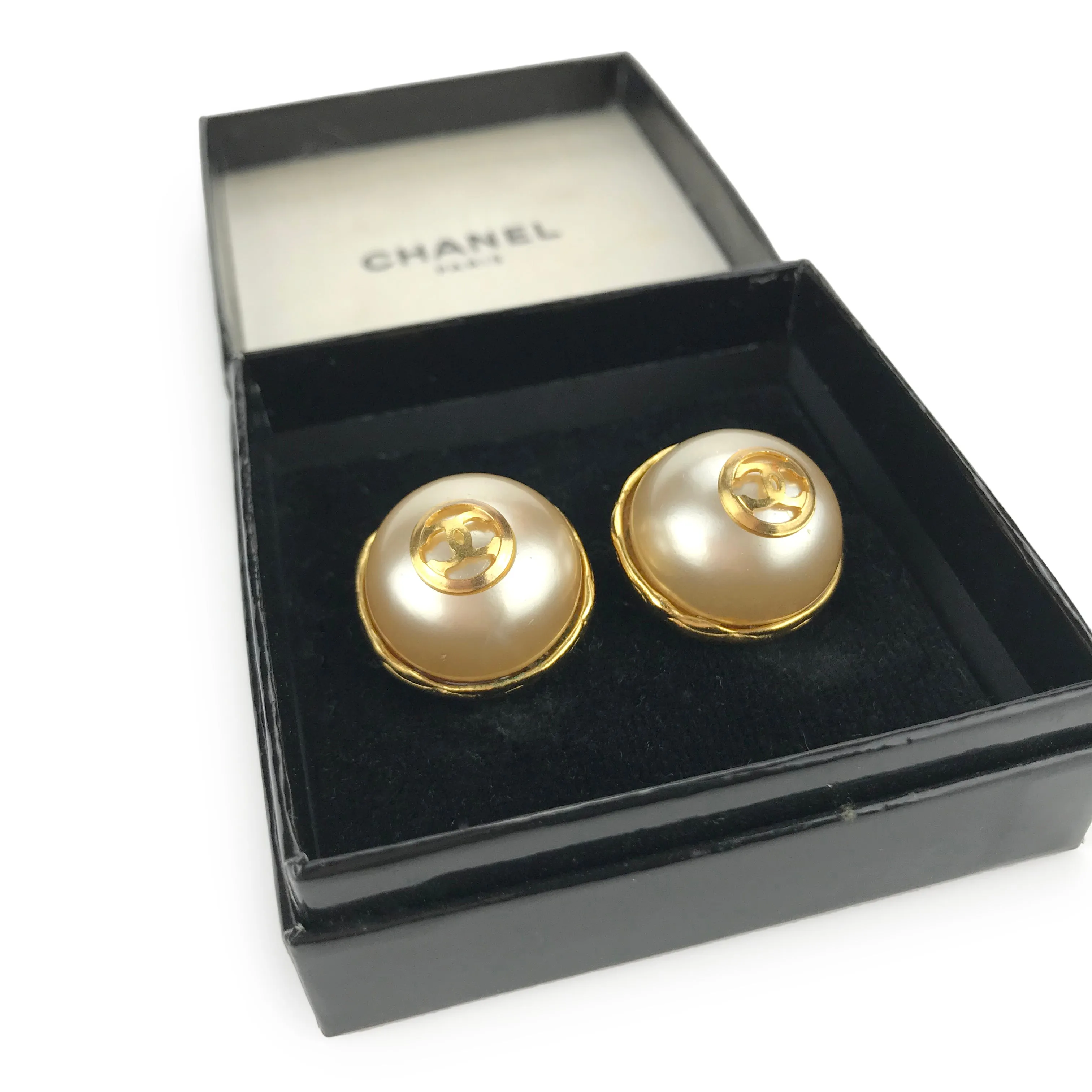 Vintage Pearl Earrings with CC Logo