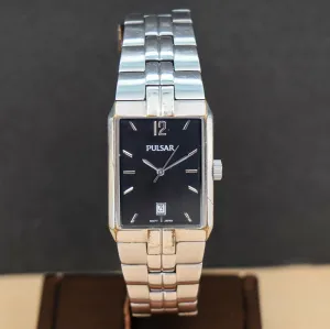 Vintage PULSAR Quartz Watch VX32 Date Indicator Tank Case & Original S.S. Bracelet