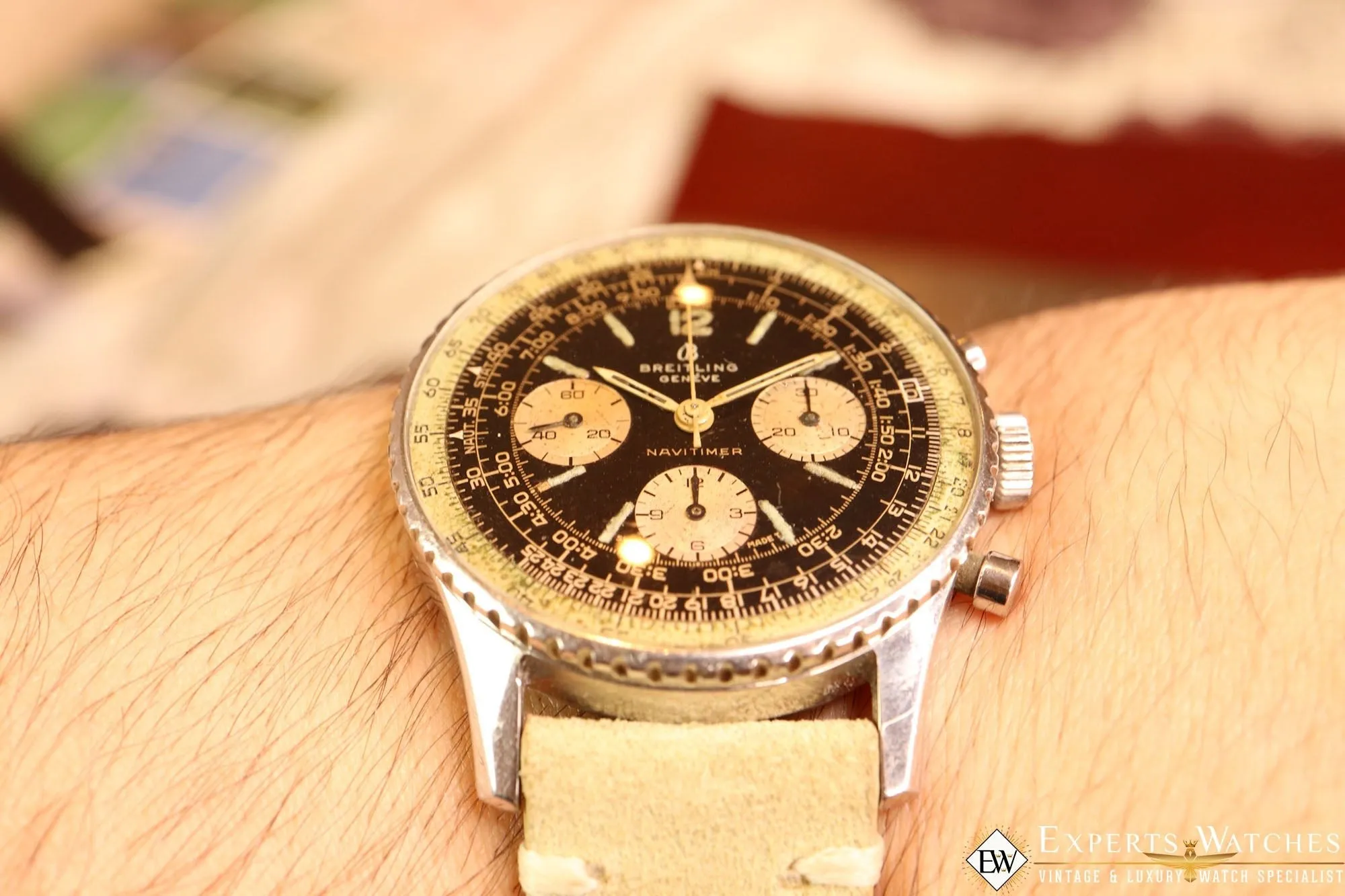 Vintage Serviced Breitling Navitimer 806 1966 Panda Pilot Watch Cursive Big B CP