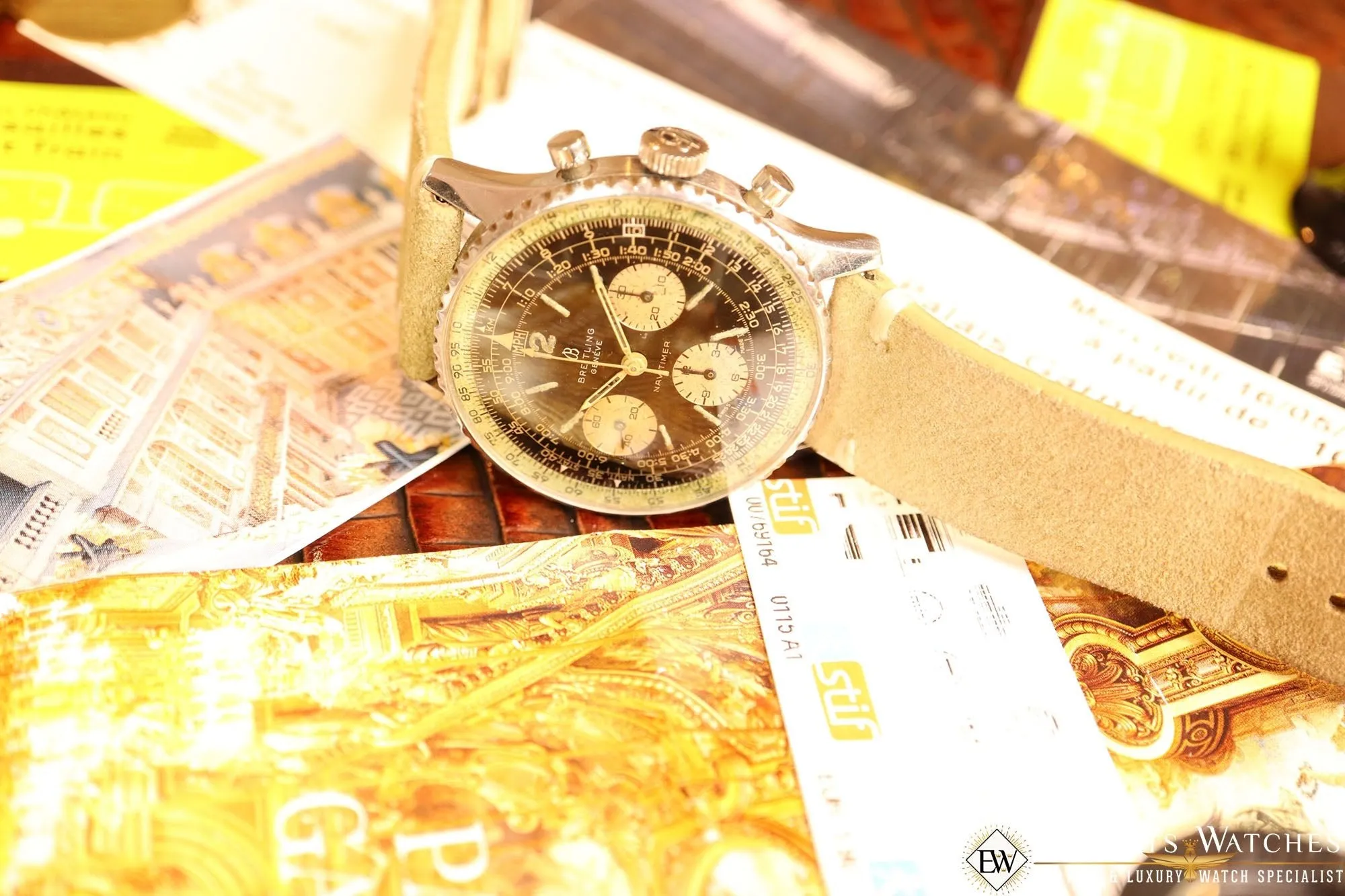 Vintage Serviced Breitling Navitimer 806 1966 Panda Pilot Watch Cursive Big B CP