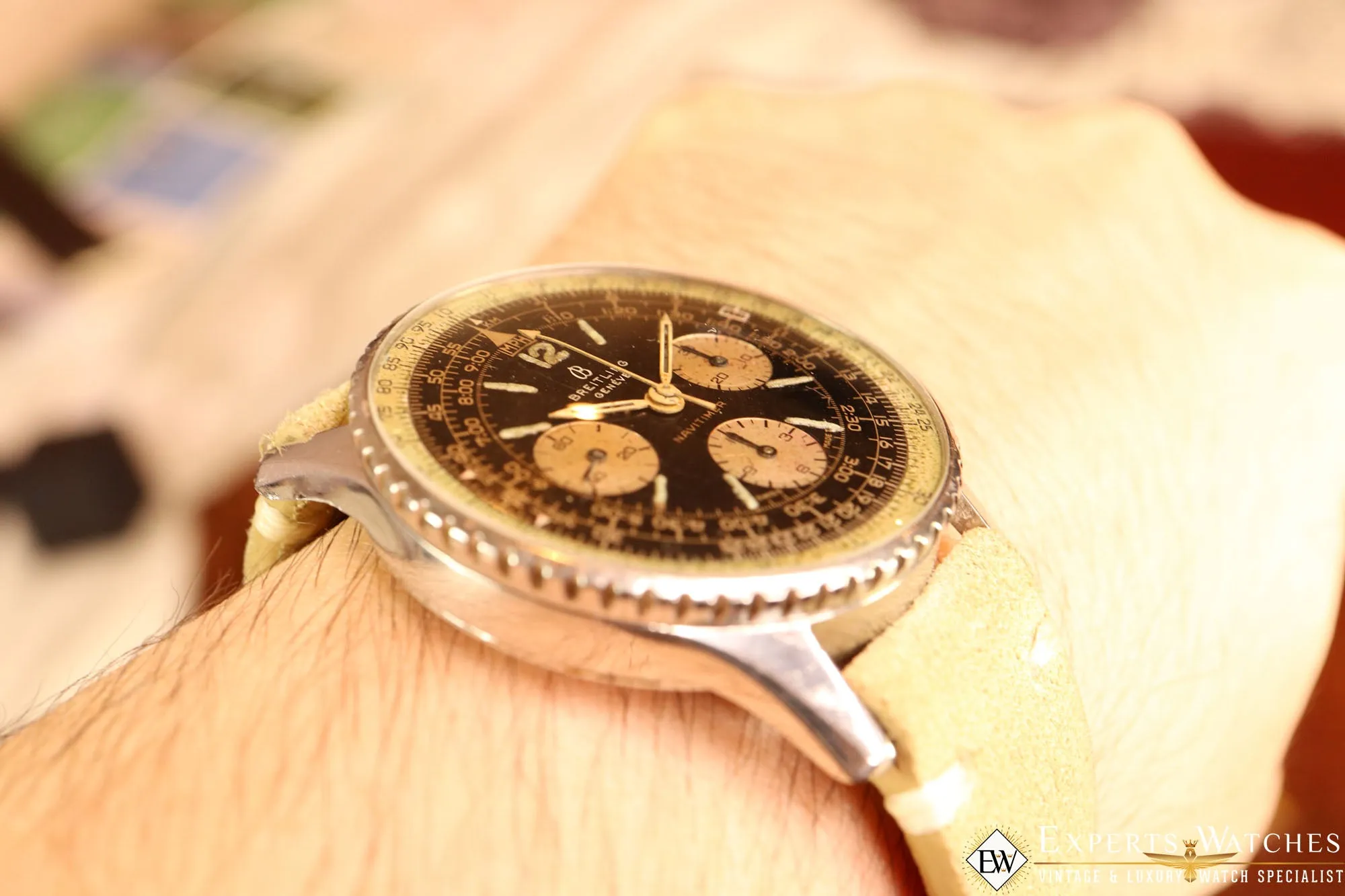 Vintage Serviced Breitling Navitimer 806 1966 Panda Pilot Watch Cursive Big B CP