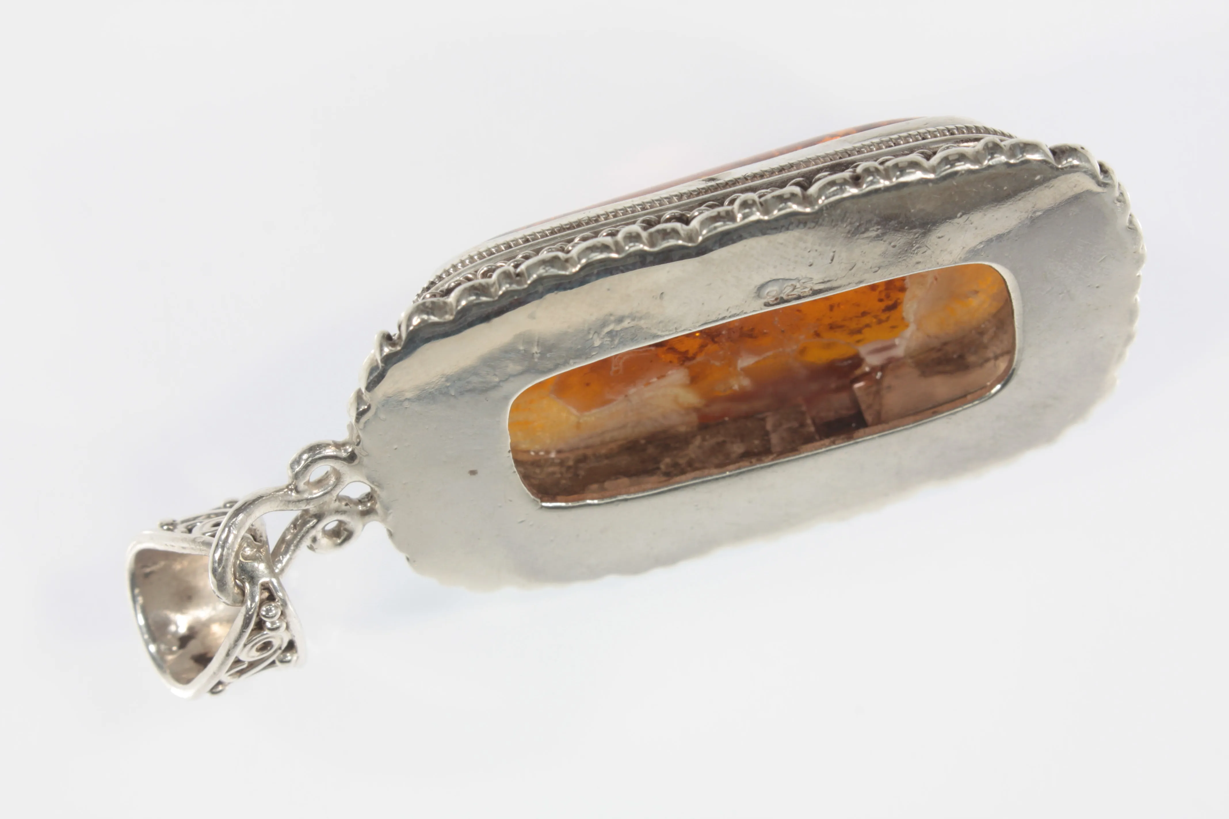 Vintage Sterling Silver Filigree Amber Pendant 22.3g