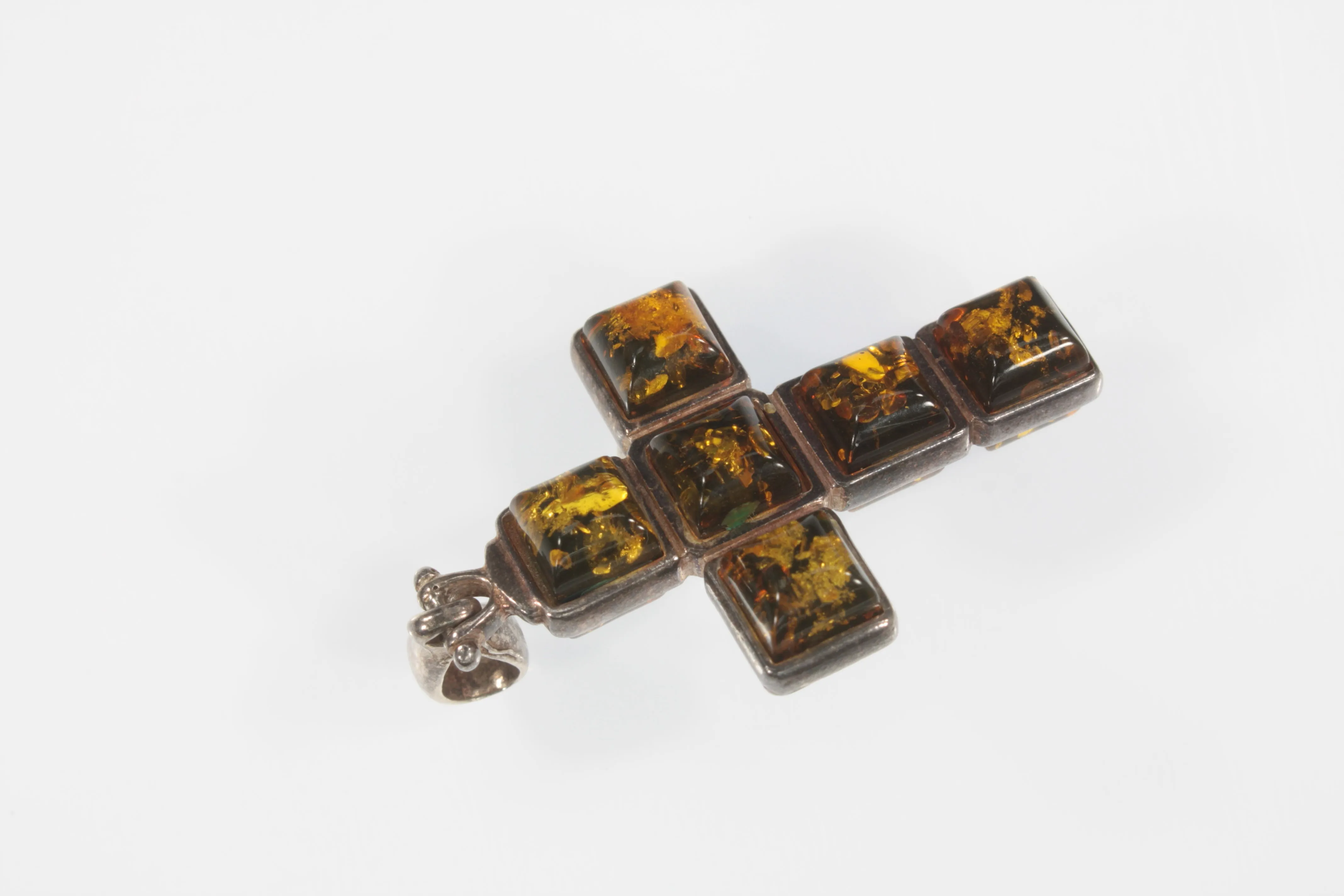 Vintage Sterling Silver Gold Tone Amber Cross Pendant 6.2g