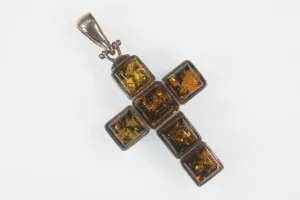 Vintage Sterling Silver Gold Tone Amber Cross Pendant 6.2g