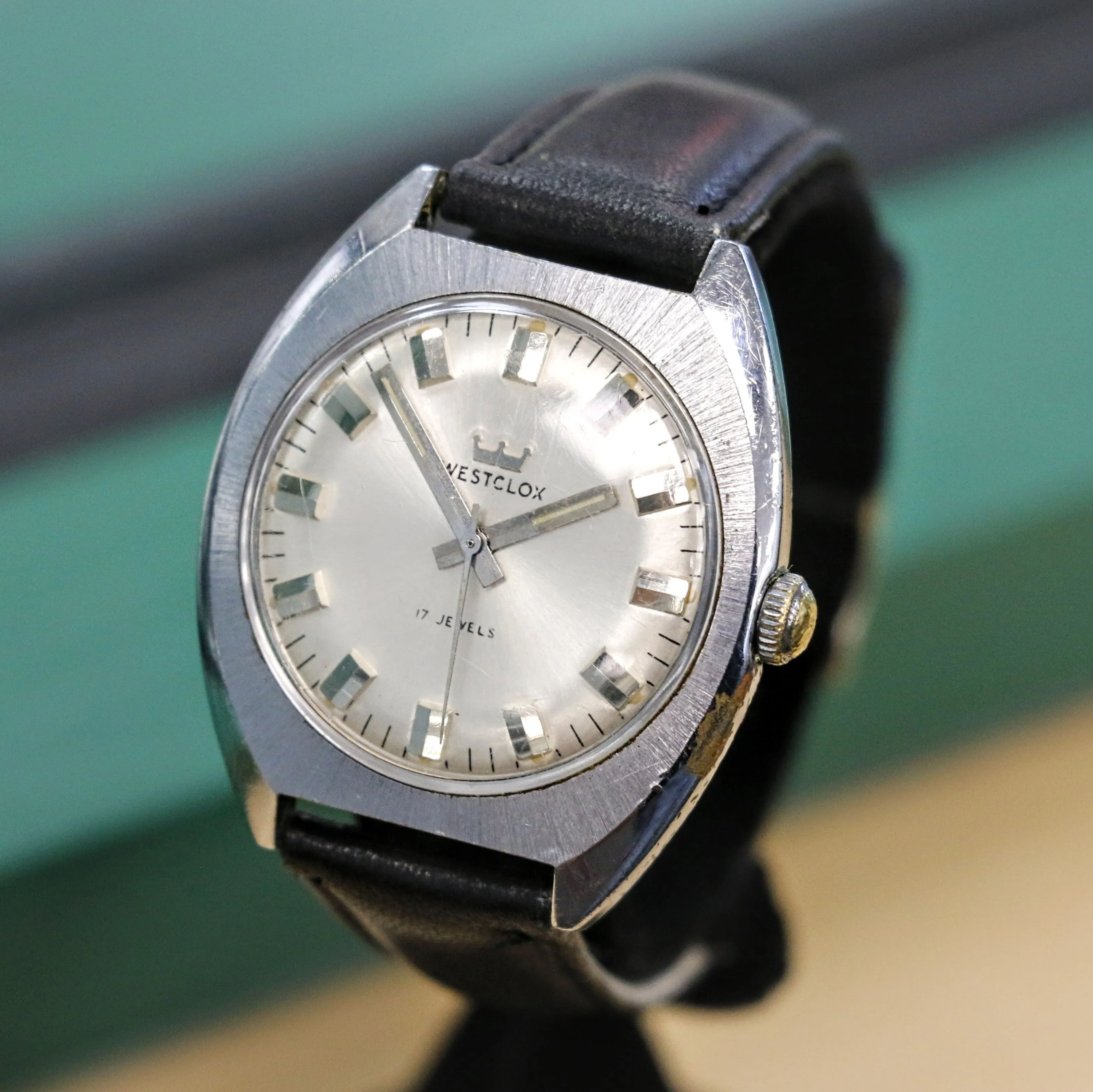 Vintage WESTCLOX Watch 17 Jewels 36mm Cushion Brushed Case