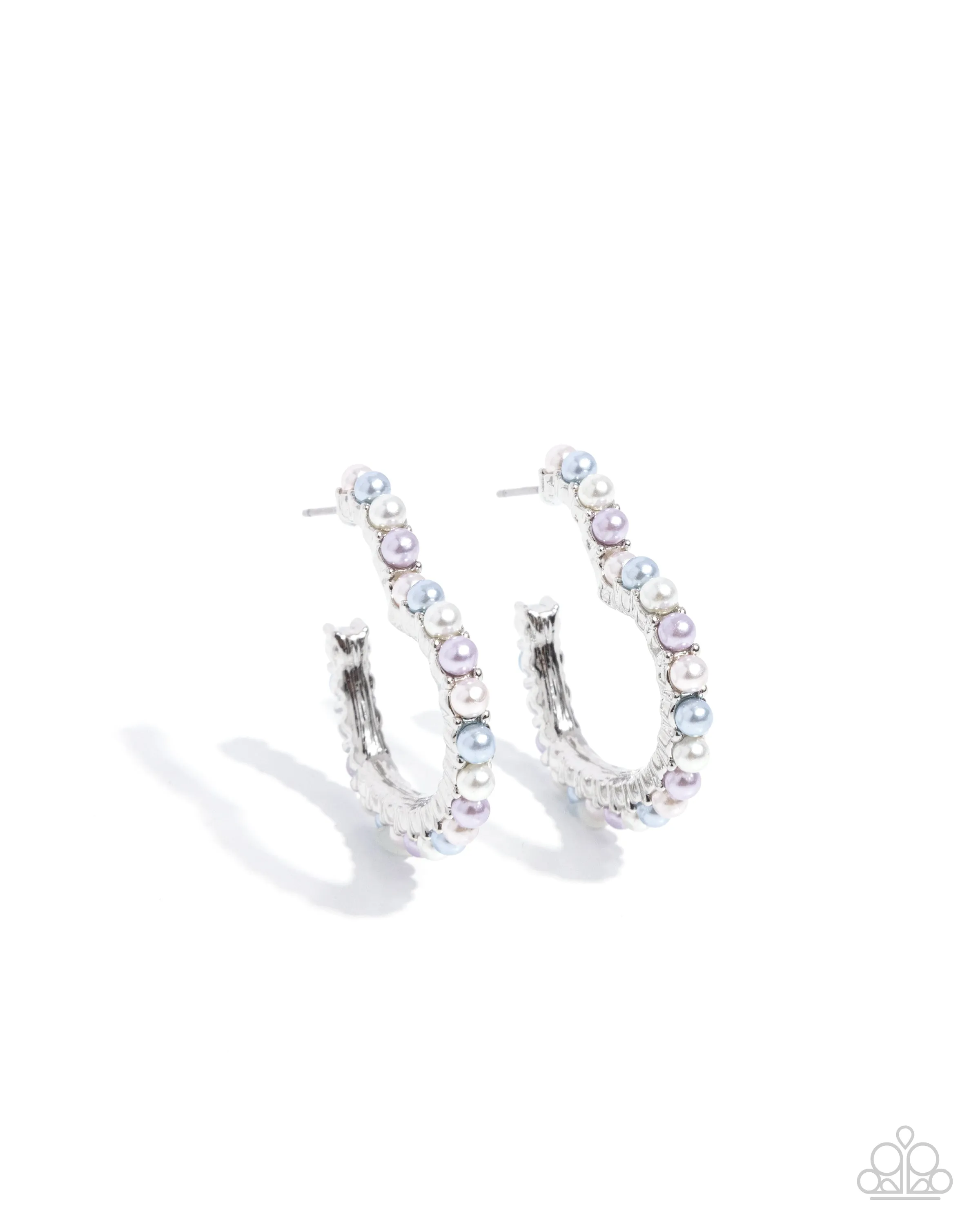 Vocally Vintage - Multi - White, Purple, Blue Pearl Heart Paparazzi Hoop Earrings