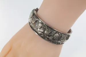 Vtg Sterling Silver Egyptian Pharaoh Lotus Flower Snake Bangle Bracelet 42.0g