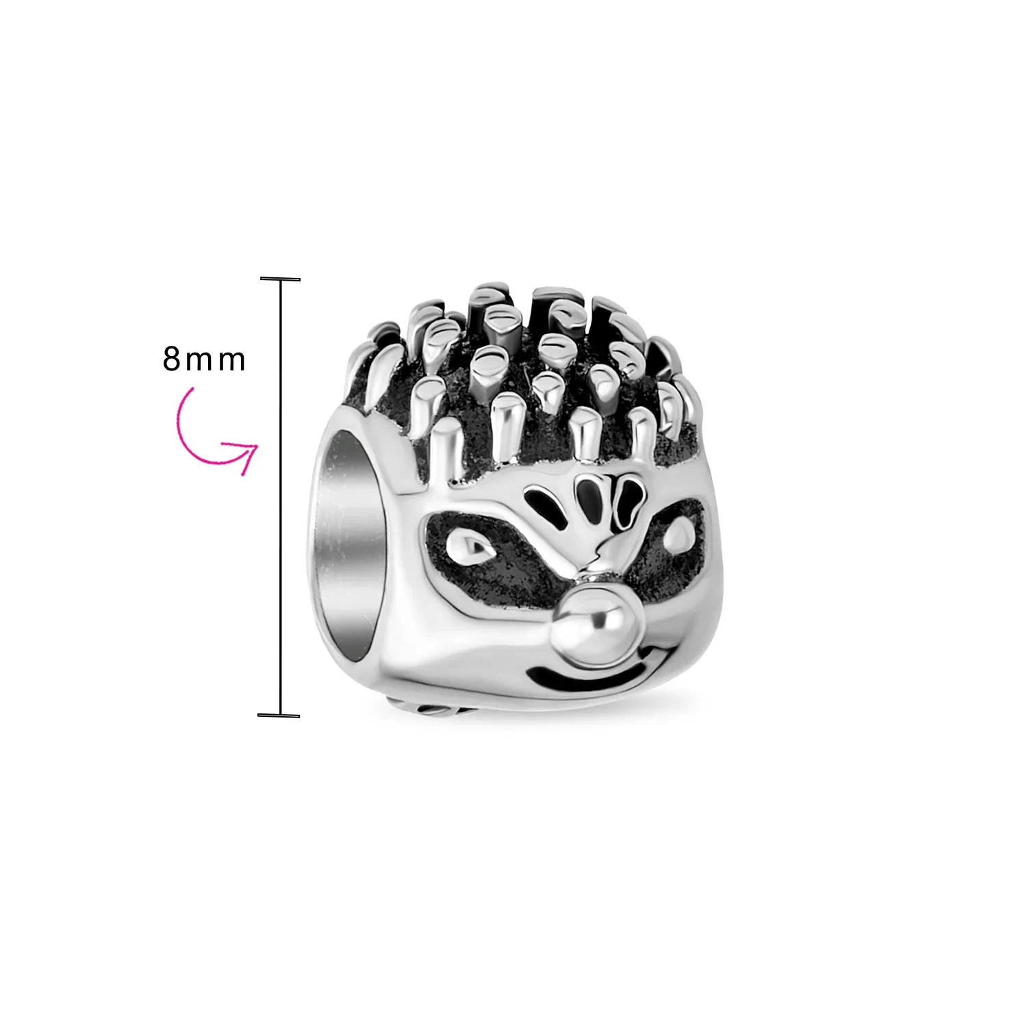 Whimsical Hedgehog Animal Charm Bead in Oxidized Sterling Silver for Bracelets