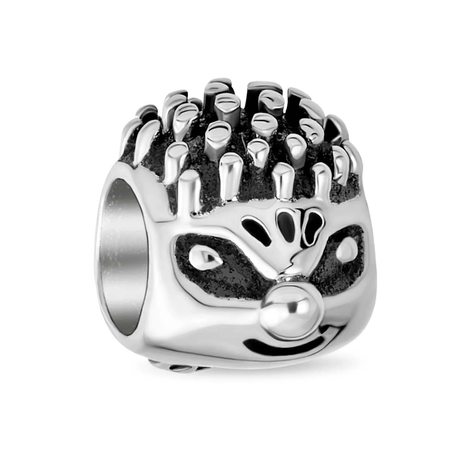Whimsical Hedgehog Animal Charm Bead in Oxidized Sterling Silver for Bracelets