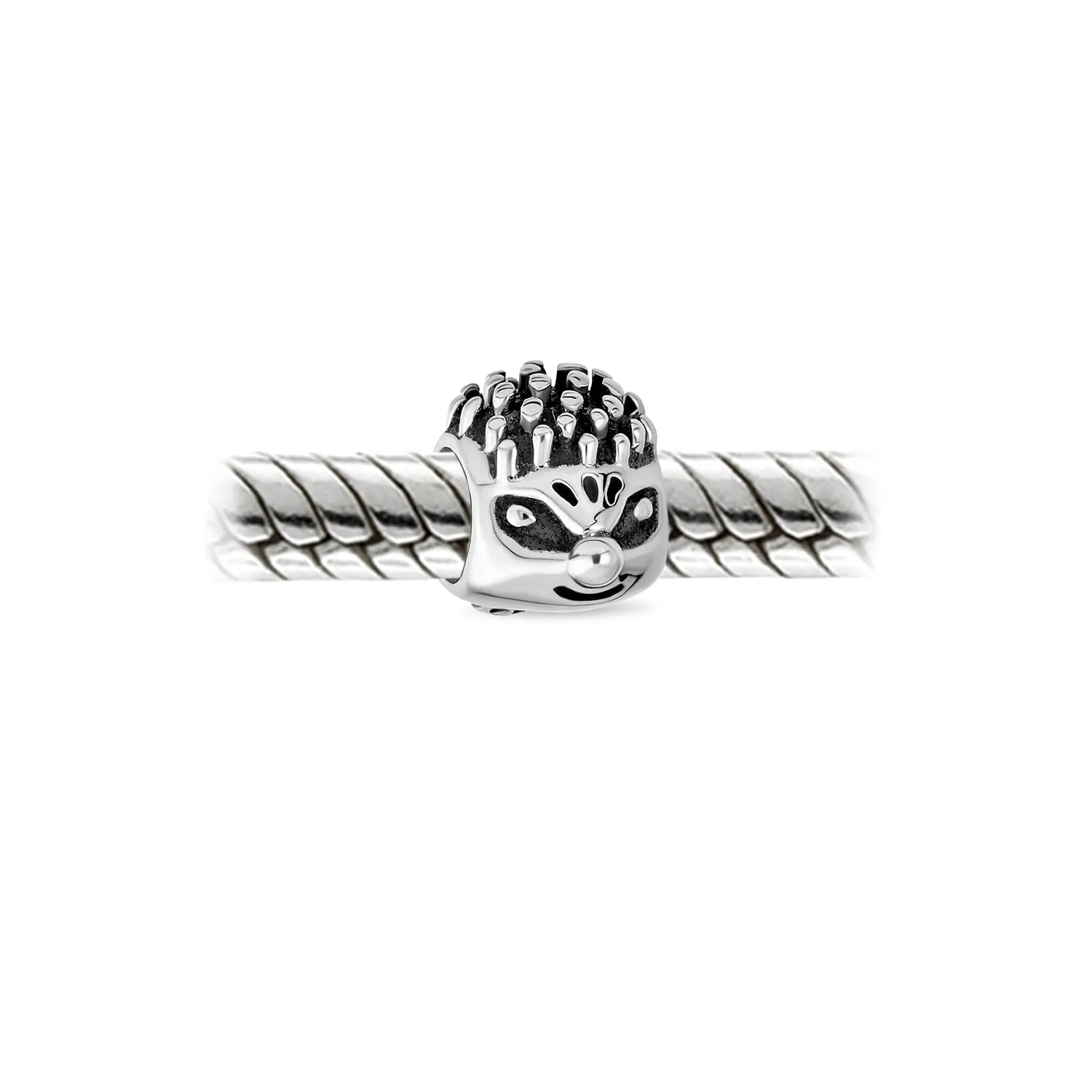 Whimsical Hedgehog Animal Charm Bead in Oxidized Sterling Silver for Bracelets