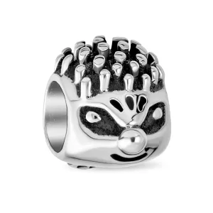 Whimsical Hedgehog Animal Charm Bead in Oxidized Sterling Silver for Bracelets