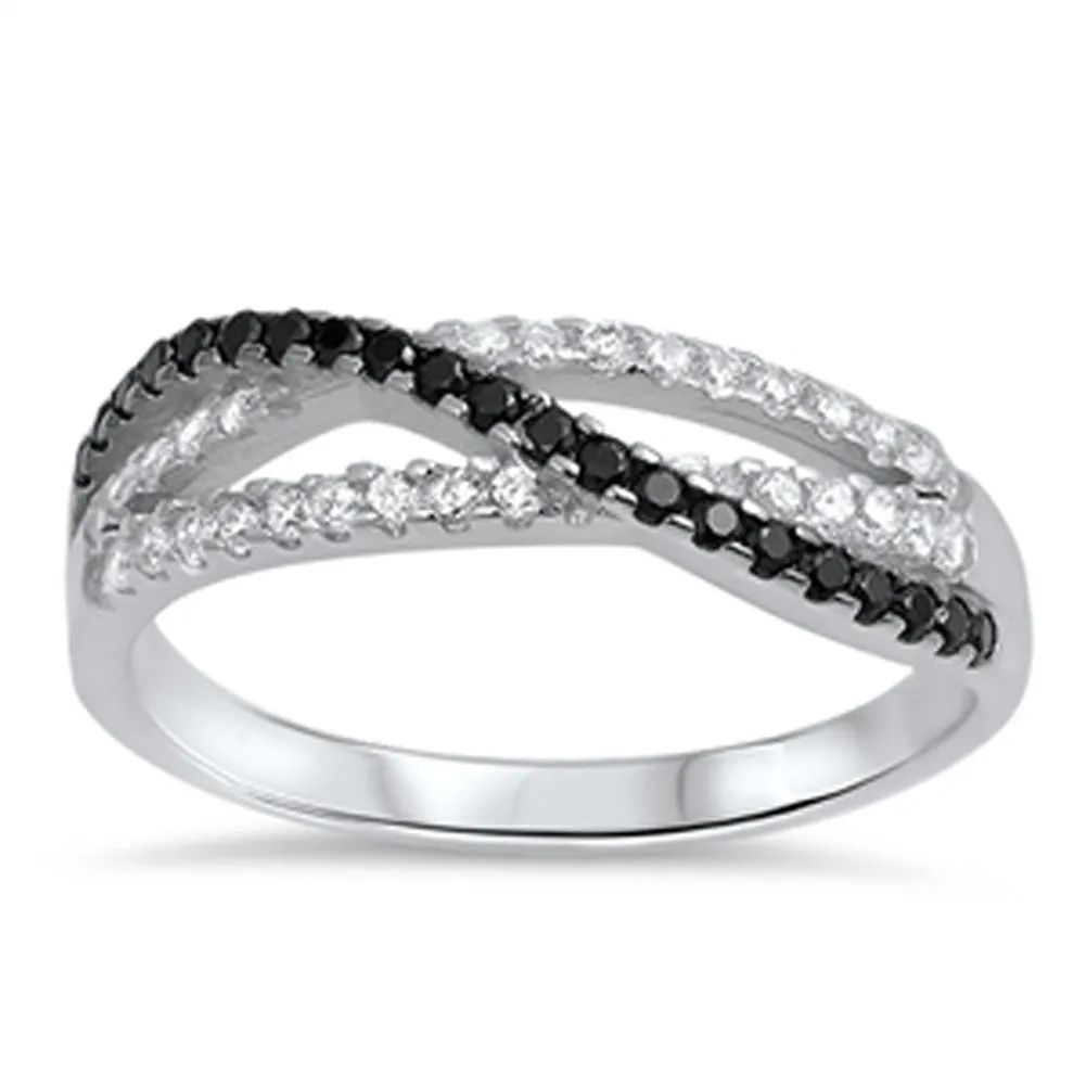 White Black CZ Knot Fashion Ring New .925 Sterling Silver Band Sizes 5-10