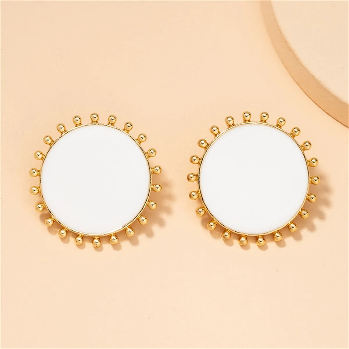 White Enamel & 18K Gold-Plated Circular Stud Earrings