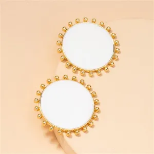 White Enamel & 18K Gold-Plated Circular Stud Earrings