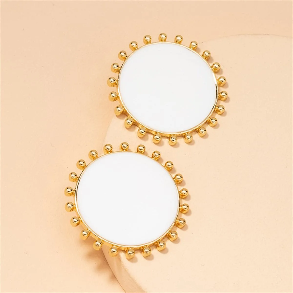 White Enamel & 18K Gold-Plated Circular Stud Earrings