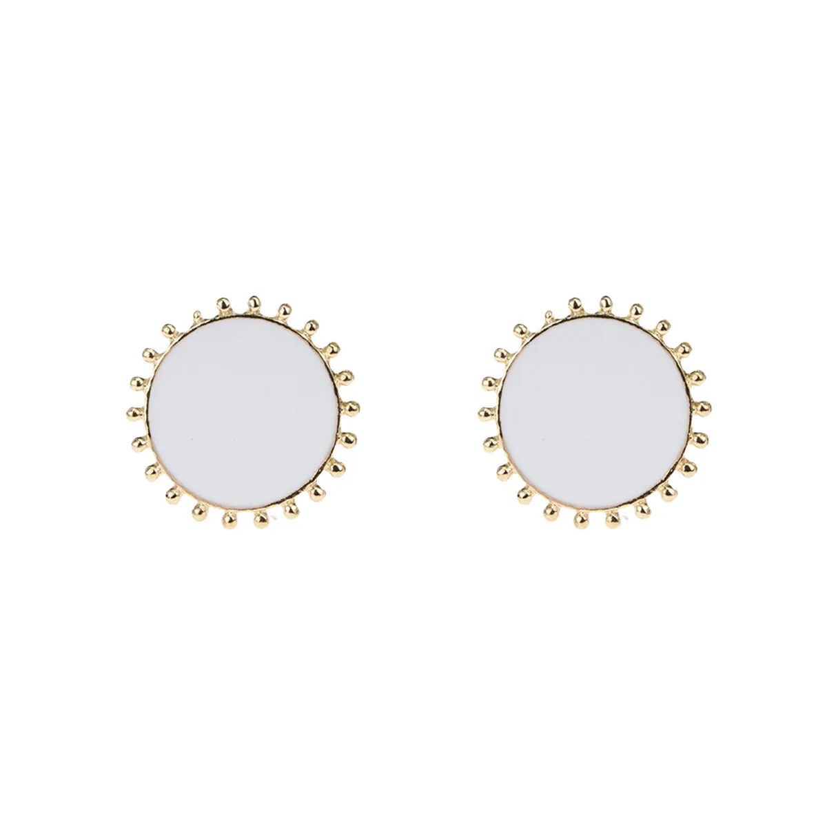 White Enamel & 18K Gold-Plated Circular Stud Earrings