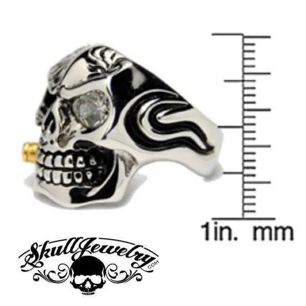 Who's Crying Now Bullet & Gem Stone Skull Ring (#398)