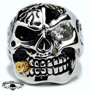 Who's Crying Now Bullet & Gem Stone Skull Ring (#398)