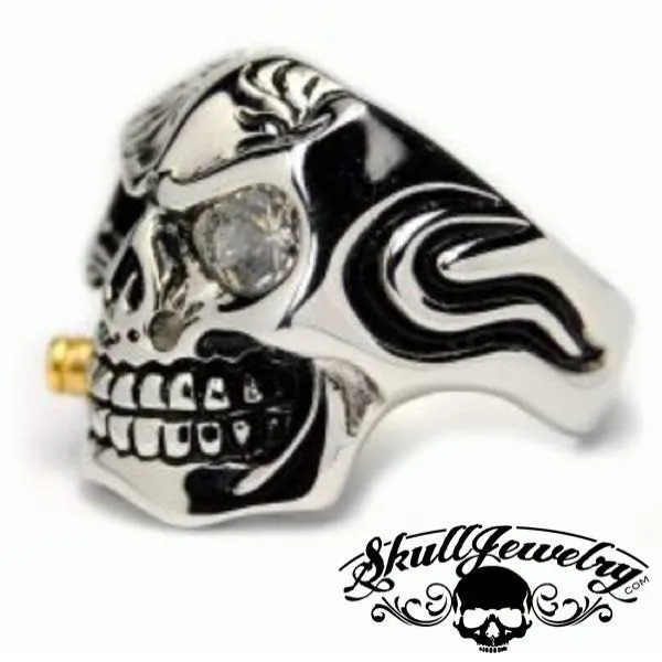 Who's Crying Now Bullet & Gem Stone Skull Ring (#398)