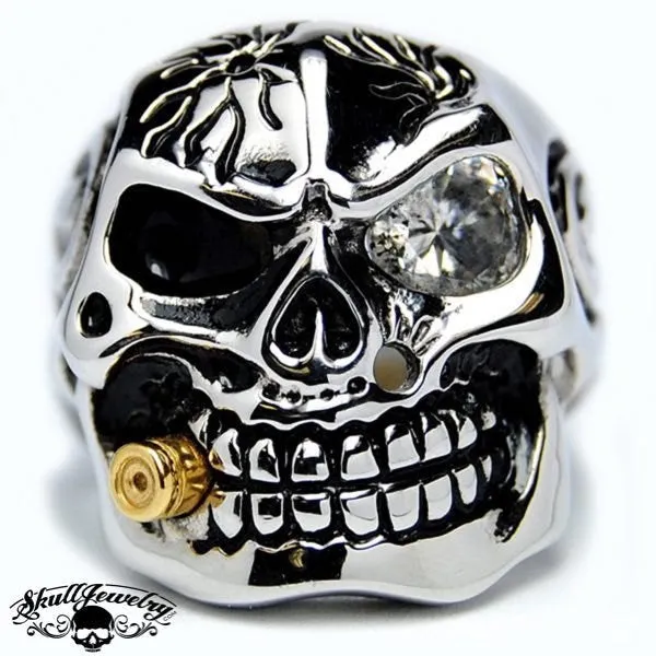 Who's Crying Now Bullet & Gem Stone Skull Ring (#398)