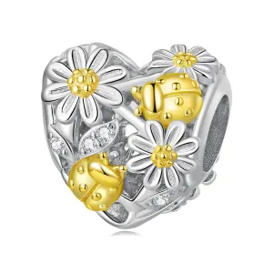 Yellow Daisy & Ladybug Heart Charm