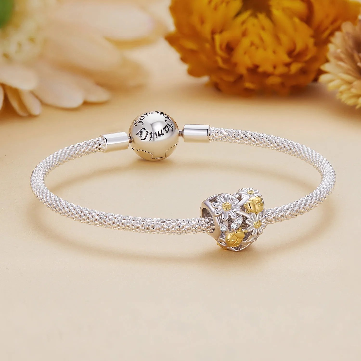 Yellow Daisy & Ladybug Heart Charm