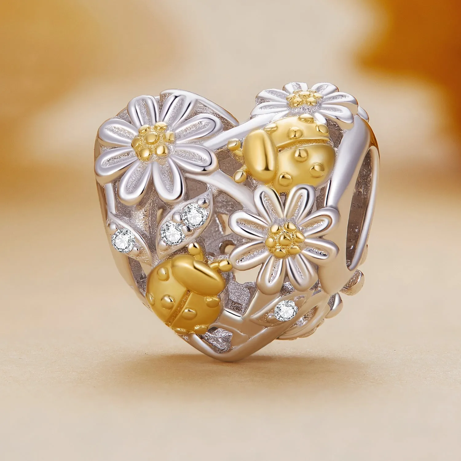 Yellow Daisy & Ladybug Heart Charm