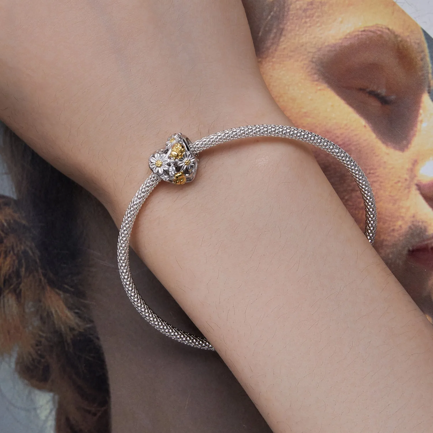 Yellow Daisy & Ladybug Heart Charm